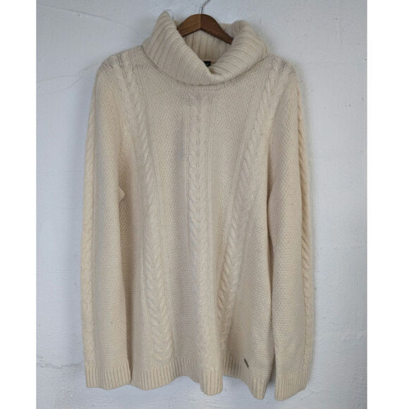 NWT Eddie Bauer Fisherman Sweater Turtle Neck Tunic Cable Knit Cream Womens XXL - Picture 1 of 8